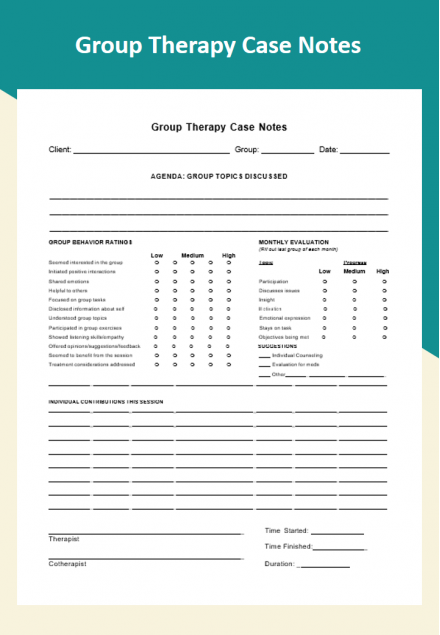 Ready To Edit Group Therapy Case Notes Template