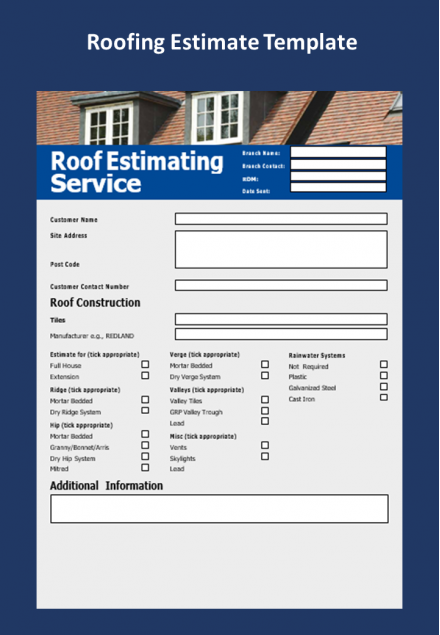 Easily Customizable This Features Roofing Estimate Template