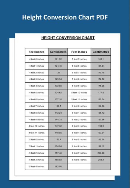 Easy To Editable Height Conversion Chart PDF Template