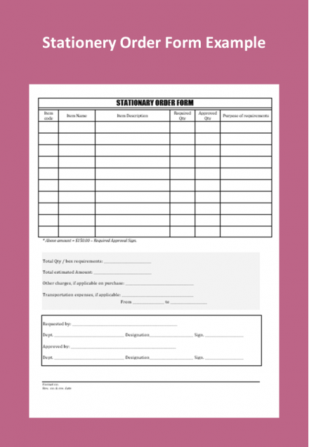 Ready To Use Stationery Order Form Example Template