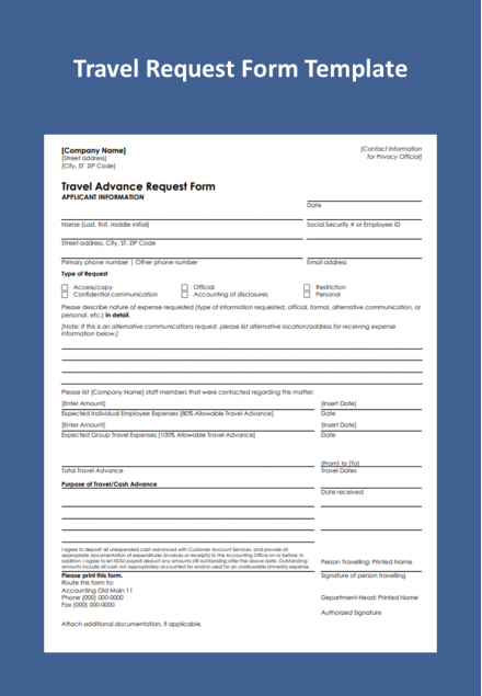 Easily Editable Travel Advance Request Form Template