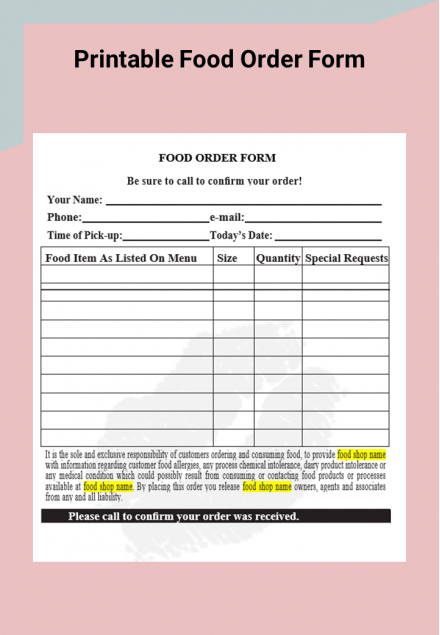 Ready To Professional Editable Printable Food Order Form 