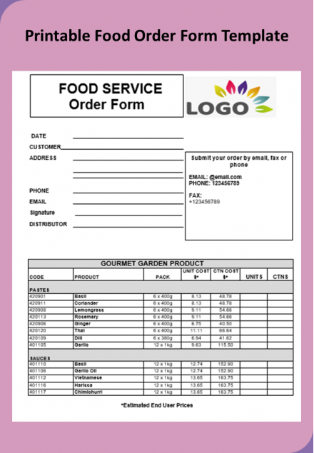 Edit Usable Printable Food Order Form Template In Word