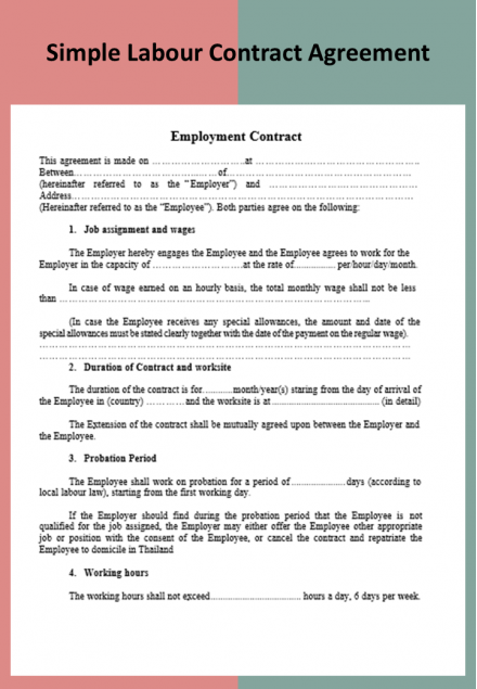 Ready To Usable Simple Labour Contract Agreement Format
