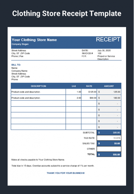 Easy To Editable This Clothing Store Receipt Template