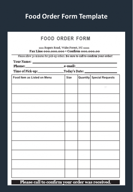 Easily Usable Food Order Form Template Download Word Format