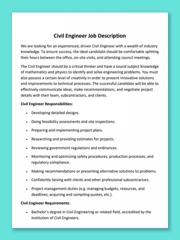 Civil Engineer Job Description PDF