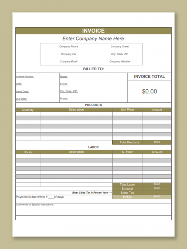 Invoice Excel Format Template
