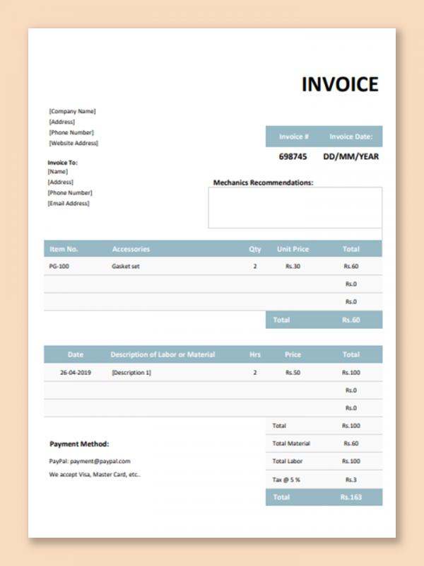 Invoice Format In Word