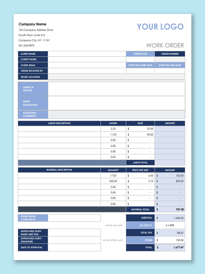 Shop With TemplateEgg! Sample Work Order Excel Template